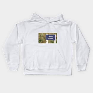 Out of bounds sign white lettering on blue on golf course. Kids Hoodie